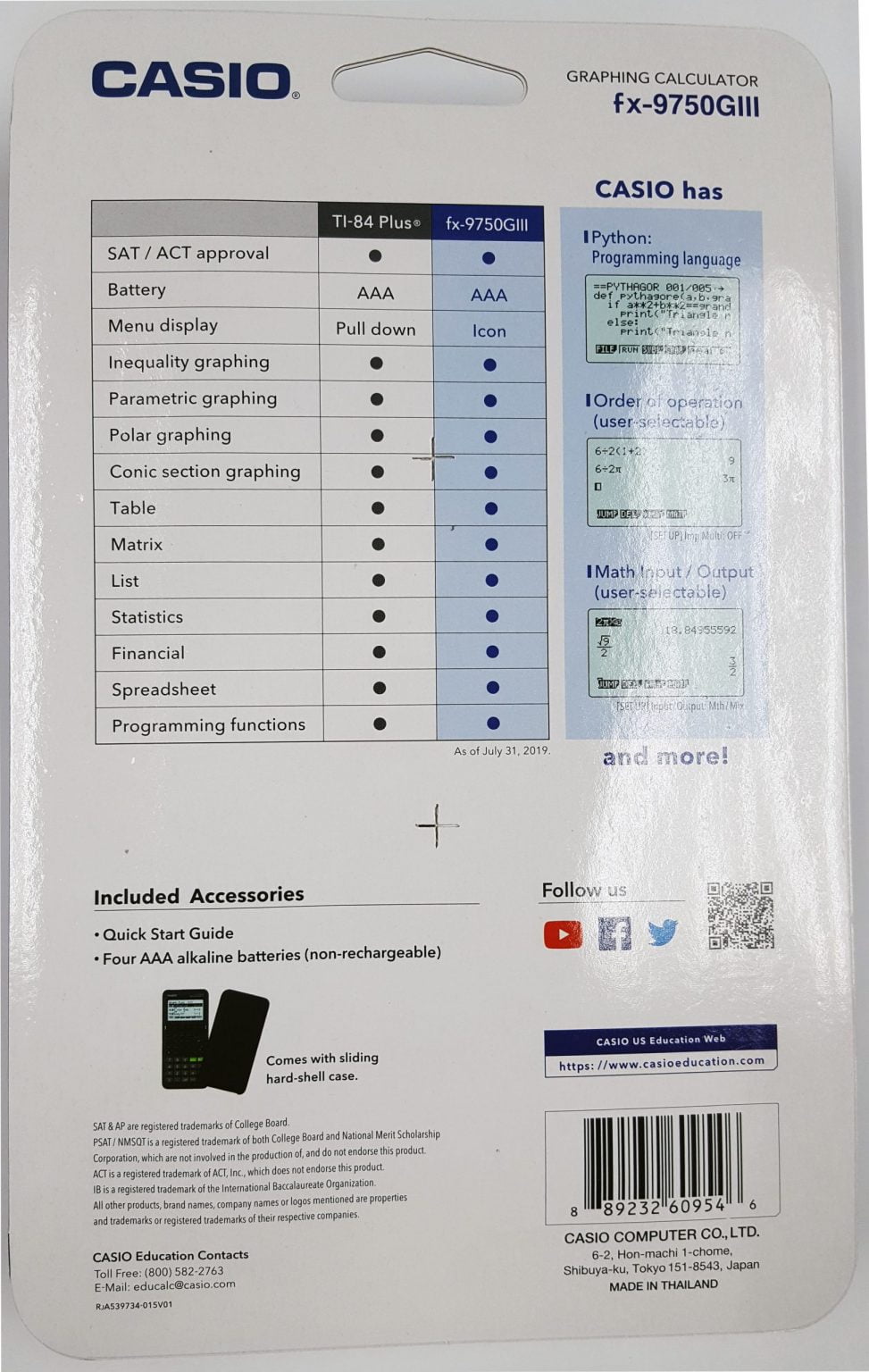 Casio FX9750GIII Graphing Calculator Educational Electronics